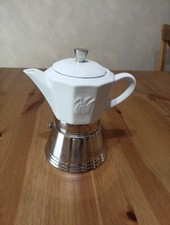 Caffettiera con Base in Acciaio e Caraffa In Ceramica Bianca da 3 Tazze. Nuova