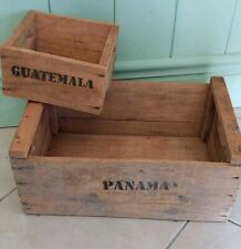 Coppia Cassette Di Legno Vintage Con Scritte Panama E Guatemala