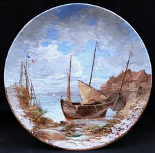 Piatto in Faïence Barbotine Impressionista Marina Optat MILET Lucien d'EAUBONNE