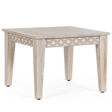 TAVOLINO BASSO 55X55 SALOTTO DIVANO LEGNO MANGO NATURALE DECAPATO BIANCO INDIRA