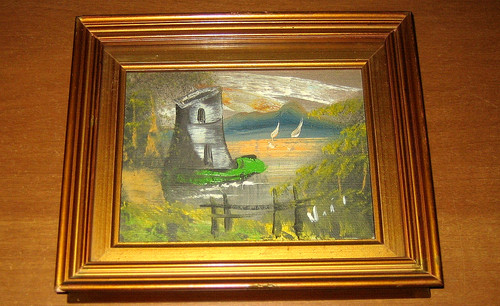 Dipinto olio paesaggio con - a,