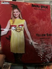 Angry Birds Vestito Bambina Tween Giallo Uccellino, Costume Copricapo Nero, L 10-12