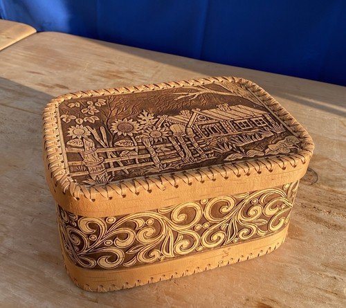 Wooden birchbark box handmade