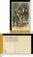 V3589] BUON ANNO NUOVO - SCENA GNOMI ELFI CON ROTOLI MONETE E LANTERNA - RILIEVO