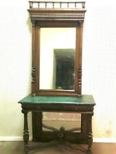 Mobile antico con specchio per ingresso Liberty '900 intagliato con marmo verde