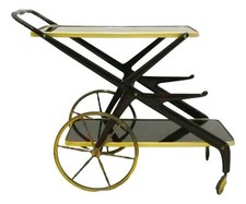 tavolino carrello bar cart design cesare lacca anni 60 ottone e legno trolley