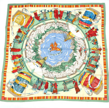 HERMES Carre 90 PRIERES AU VENT Prayer in the Wind Scarf Silk Green Japan [Used]