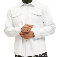Camicia uomo bianca in pelle a maniche lunghe in vera pelle di agnello giacca...