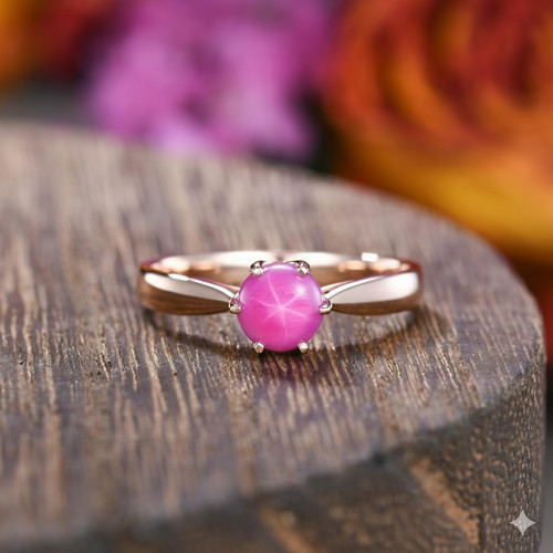 Anello con rubino stella - , rosa