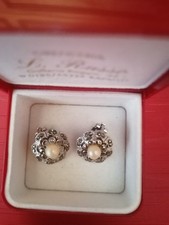 Orecchini Antichi In Argento Con Perle e Piccoli Diamanti Neri