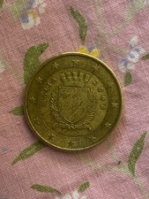moneta 50 centesimi rara, 2008 Malta con F nella stella a ore sei 