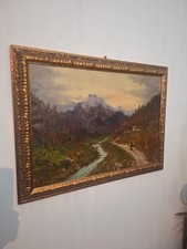 Dipinto Buscaglione Di Fine 800', Olio Su Tela. Paesaggio Di Montagna. 