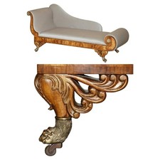CHAISE LOUNGE REGGENZA PIEDI ZAMPA LEONI OTTONE DORATO MOGANO FIAMMATO INTAGLIATO A MANO