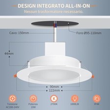 Faretti LED RGB Incasso per Cartongesso Alexa Foro 100mm, 10W 1000LM 4 PZ