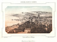 SPAGNA "Veduta del porto di Malaga" 1857 N.Tommaseo MAPPA ANTICA ORIGINALE