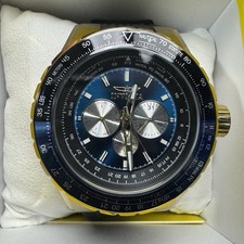 Orologio Uomo Invicta AVIATOR Multifunzione Quadrante Oro Blu NAUTICO 50mm