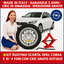 💥Kit Ruotino Scorta Opel Corsa E 16” 4 Fori Con Cric Gratis DOT2025 🛞