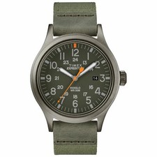 Timex TW4B14000, Orologio Uomo Expedition Scout Tessuto Verde, Data, Indiglo, NUOVO
