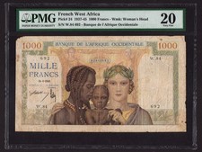 Africa occidentale francese: P-24, 1000 franchi, 1945 * PMG VF 20 *