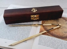 COMPASSO in OTTONE da CARTEGGIO + SCATOLA in LEGNO PREGIATO IDEA REGALO VINTAGE