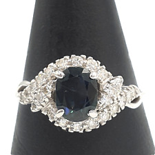 Anello con zaffiro naturale e diamanti naturali in oro bianco 18k vintage '70