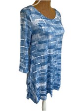 Top Sahara taglia 1 UK 10/12 blu/bianco Lagenlook maniche a 3/4