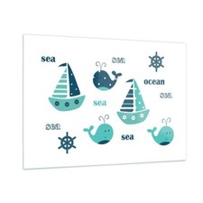 Quadro su Vetro 100x70cm Balene navi bambini stelle marine Stampe Moderni Murale