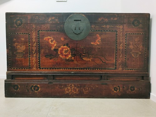 Baule decorato antico con - decorato,