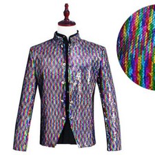 Giacca tuta uomo glitter paillettes blazer cabaret abito fantasia festa danza spettacolo cappotto