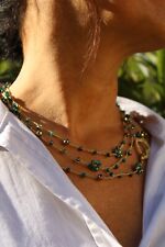 Collana Fatta A Mano Ad Uncinetto Con Cristalli In Vetro - Oro E Verde