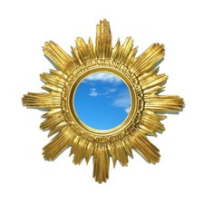 SPECCHIO TONDO CON CORNICE SOLE IN STILE BAROCCO SHABBY CHIC FINTO VINTAGE 42 CM