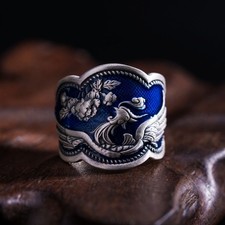 Anello Fenice Peonia Smaltata