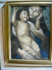 Quadro dipinto a olio su pergamena S. Antonio Gesù bambino 