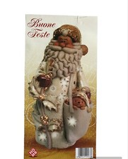 Porta Candela Babbo Natale In Ceramica Decorata Smaltata Vintage
