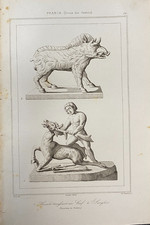 Incisione Francia "Dèi Dei Galli - Ercole Che Sconfigge Un Cervo - Cinghiale"