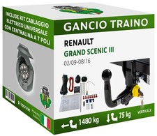 Gancio Verticale Estraibile Renault GRAND SCENIC III MONOVOL 09-16 Centralina 7P