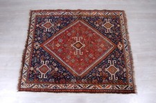 Tappeto vintage pelo corto motivi orientali 140 x 160 cm colori rosso blu