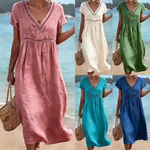 Abito donna scollo lino - scollo, v