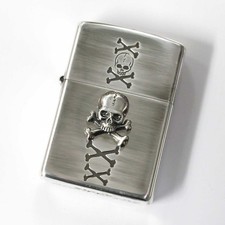 Zippo teschio ossa incrociate metallo ossidato argento placcatura acquaforte 2009 Giappone Limited