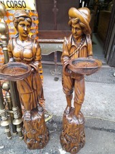 COPPIA STATUE LEGNO INTAGLIATO -PERSONAGGI MASCHIO E FEMMINA - ALTEZZA 116 CM.