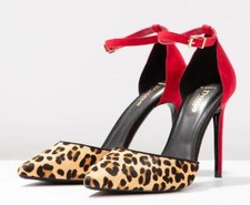 Scarpe Décolleté Leopardate e Rosse Donna Tacco Spillo Alto 11 cm Eleganti -37-