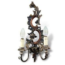 Applique stile antico fiorentino in legno scolpito lampada da parete due luci 