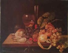 ANTICO DIPINTO AD OLIO SU TELA DEL 1800 - NATURA MORTA CON FRUTTA CM. 49,5X39,8