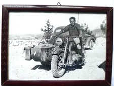 VECCHIA FOTO WW2 GERMANIA MOTO SIDECAR BMW TEDESCA FRONTE ITALIA CROCE DI MALTA