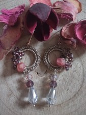 ORECCHINI Con Cristalli Viola Fatti A Mano All'uncinetto 