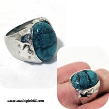 anello Da donna argento 925 Con Pietra Turchese Tibetano A Fascia Larga