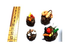 4 cesti misti frutta uova pane  terracotta presepe  nativity crib pastori non