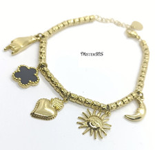 Bracciale donna acciaio laminato oro giallo con ciondoli portafortuna