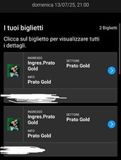 Biglietti PRATO GOLD concerto Ultimo Stadio Olimpico Roma Domenica 13 Luglio 25