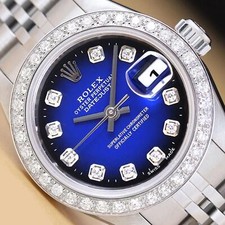 Rolex Lady Datejust 79174 Blu Vignette 18K Oro Bianco Acciaio Orologio Diamante